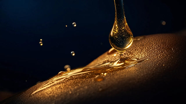 Existing fascia-care blog illustration of a golden drop on skin